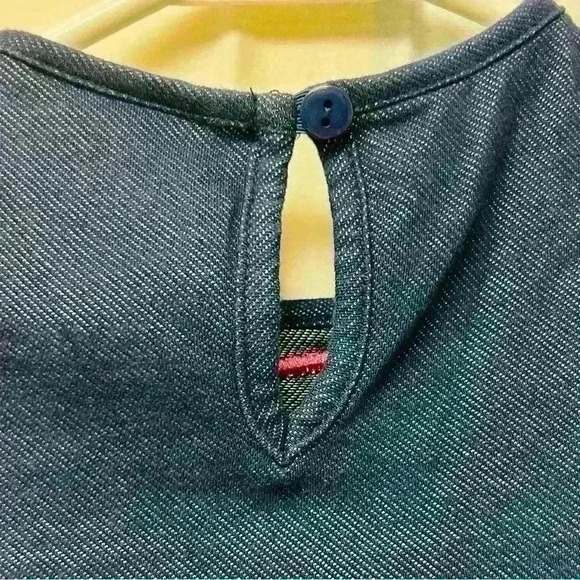 Emily Rose Cut Out Shoulder Girls Sz 5 Denim Flower Lace Trim - Picture 9 of 12